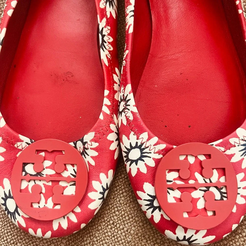 Tory Burch Red Floral Ballerina Flats - Picture 2 of 5